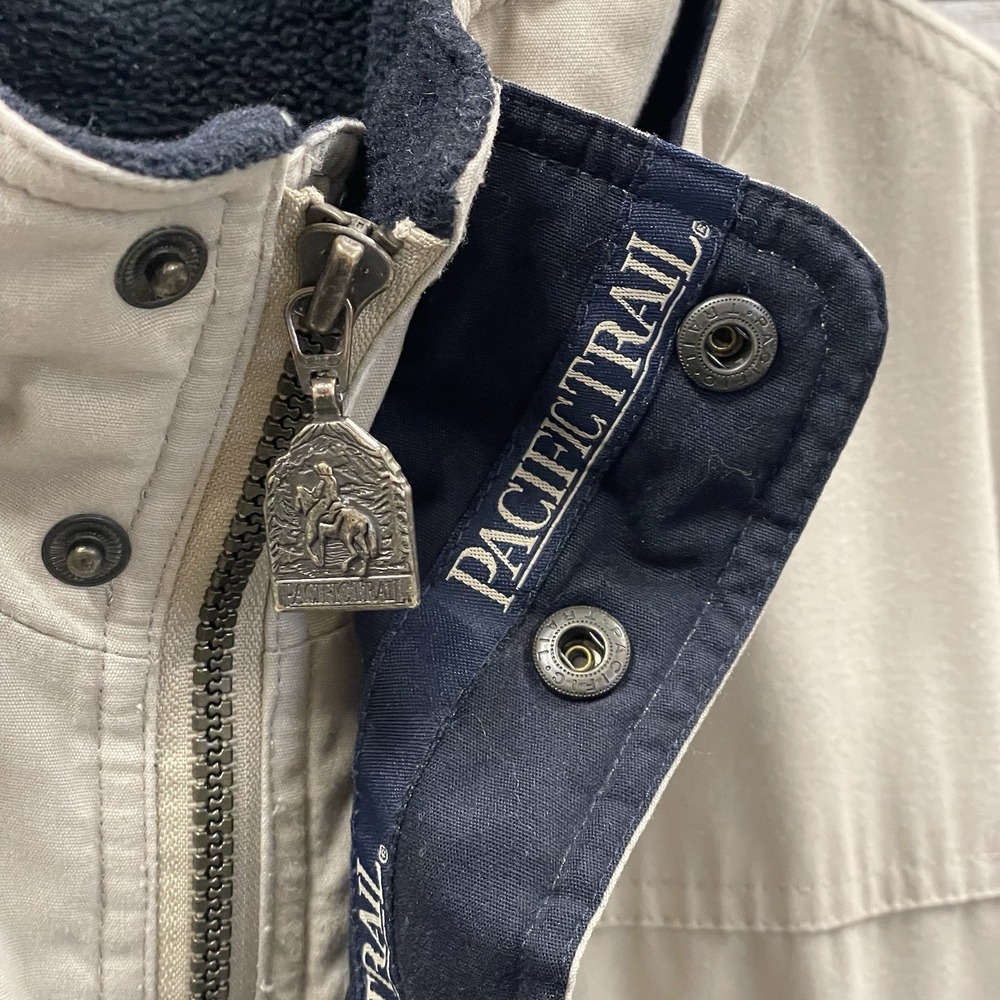 Vintage Pacific Trail Mens XL Coat Rain Jacket Beige Full‎ Zip Fleece Lined Hood - Picture 15 of 16